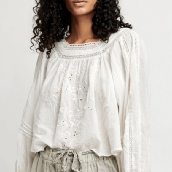 Free People Tops - ☀️ NWOT- Free People Embroidered Blouse, Ivory, Sz XL